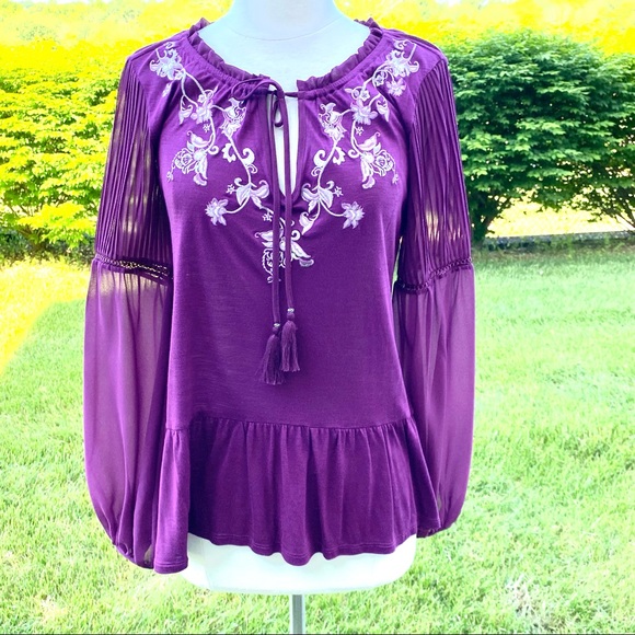 WHBM Long Sleeve Embroidered Top - Picture 1 of 16